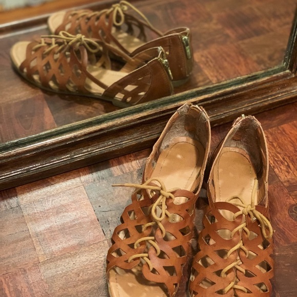 Women Roman Sandals Leather Hollow Out Peep Toe - Picture 4 of 8